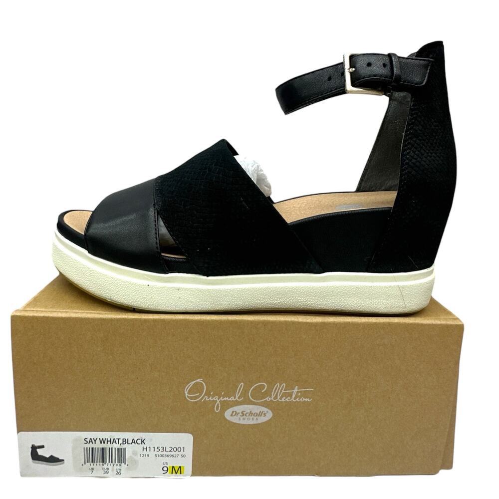 Dr. Scholl's Say What Platform Wedge Sandals Women's Size 9 Black Snake Print